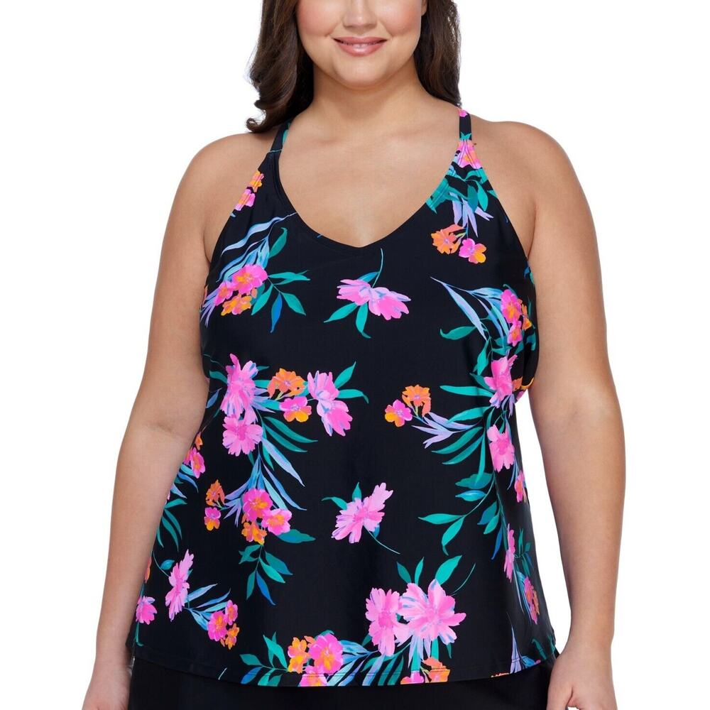Island Escape Racer-Back Underwire Tankini Top Plus Size 24W